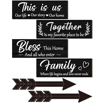 #ad 6 Pcs Home Wall Decor Signs Rustic Wooden Living Room Hanging Decorations $26.31