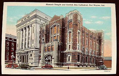 #ad Postcard Fort Wayne Masonic Temple Scottish Rite Cathedral Indiana Vintage c1920 $6.50