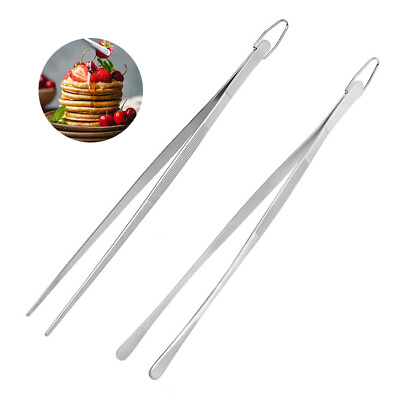 #ad 30CM Barbecue Tweezers Tools Stainless Food Tongs Clip Kitchen Cooking Tools h AU $12.19