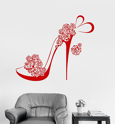 #ad Vinyl Wall Decal Shoe Roses Flowers Beautiful Girl Room Home Decor Stickers Ig3 $46.99