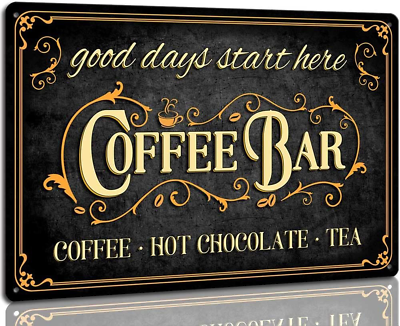 #ad Coffee Bar Sign Hot Chocolate and Tea Vintage Metal Plaque Signs for Kitchen Caf $19.60