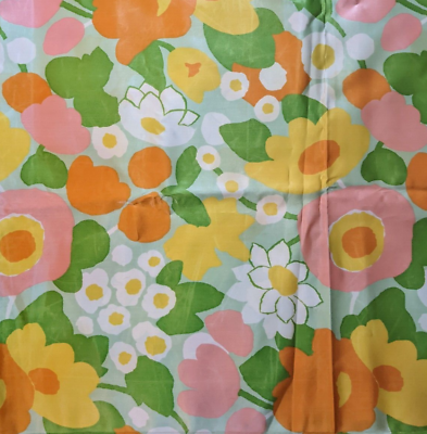 #ad Vintage Mid Century Large Scale Floral Satin Fabric Marimekko like 44quot; by 120quot; $148.00