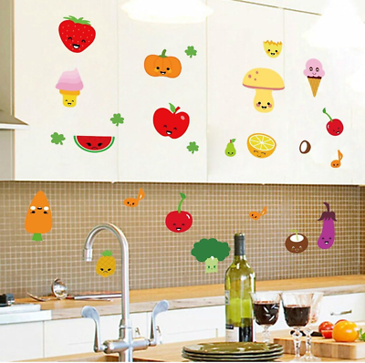 #ad Fruit Wall Decals Kitchen Art Stickers Strawberry Mushrooms Green Vegetables ... $13.99