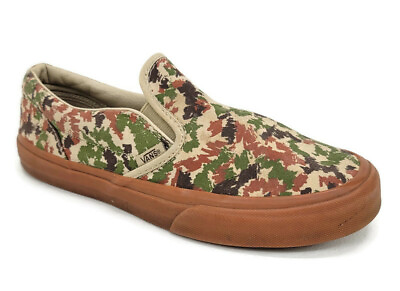 Vans Off The Wall Kids 6.5 Sip On Brown Green Tan Camo Casual Shoes Skateboard $26.99