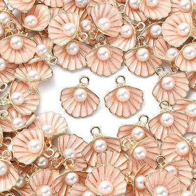 #ad #ad 100x Enamel Pink Pearl Shell Charm Dangle Pendants for DIY Jewelry Making $15.83