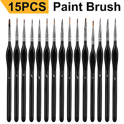 #ad 15PCS Miniature Paint Brushes Fine Tip Set for Art Nail Model Craft Oil Painting $11.98