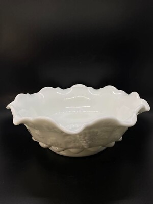 #ad #ad Westmoreland Crimped Grape Pattern White Milk Glass Bowl 072823 $17.99
