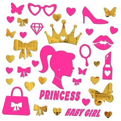 #ad Pink Doll Stickers Pink Room Decor for Girls Bedroom Princess Wall Decals 3D $30.98