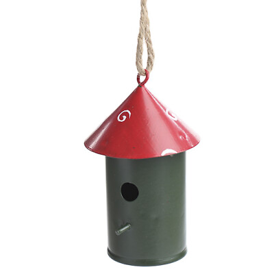 #ad Set of 4 Hand Painted Metal Mini Birdhouses with Jute Hanger and Bright Red $12.56