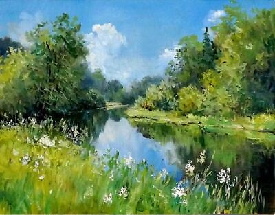 #ad 36quot;Home Wall Decor Modern Art oil painting landscape river handpainted on canvas $79.20