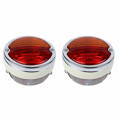 #ad Rear Vintage Light Set White Body Chrome Ring Lens Amber Red for Tractor $46.64