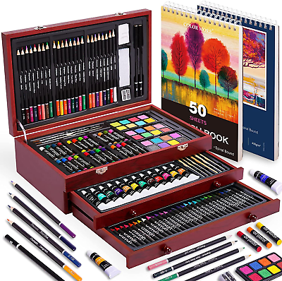 #ad 175 Piece Deluxe Art Set with 2 Drawing Pads Acrylic Paints Crayons Colored P $49.99