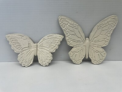 #ad Vintage Wall Decor Butterflies Set Of 2 Off White Made In USA $12.99