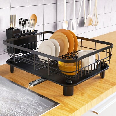 #ad Stainless Steel Kitchen Dish Drying Rack w Utensil Holder amp; Drain Board Durable $24.79