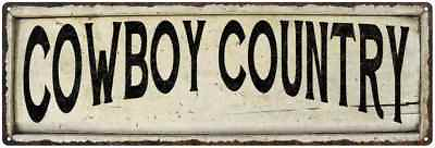 #ad COWBOY COUNTRY Farmhouse Style Wood Look Sign Gift Metal Decor 106180028132 $26.95