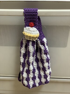 #ad Cupcake Kitchen Wave Hanging Towel Purple And White Decorative New Handmade $19.99