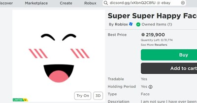 #ad ➡️ ROBLOX Limiteds Item Super Super Happy Face❗READ DESCRIPTION❗ CHEAP $125.00