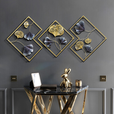 #ad 3D 3Pcs Metal GoldBlue Wall Art Hanging Sculpture Home Art Decoration $48.89