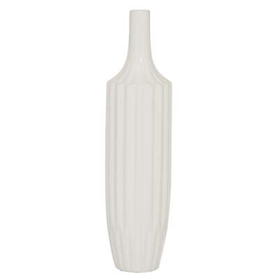 #ad Modern Ceramic Tall White Decorative Vase with Vertical Groove Pattern 5 $20.91