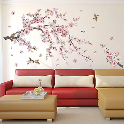 #ad Plum Blossom Flower Wall Stickers Cherry Blossom Tree Branch Bird Floral Wal $21.88
