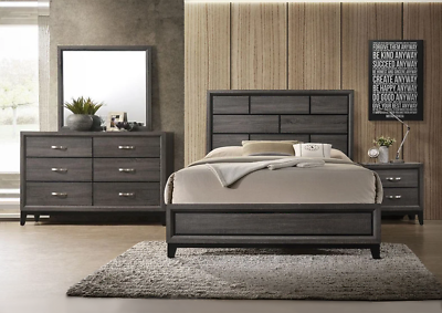 NEW Modern Rustic Gray Queen King Twin Full 4PC Contemporary Bedroom Set B D M N $1109.99