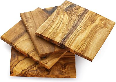 #ad Olive Wood Coasters Set of 4 Wooden Drink Coasters Rustic Living Room Decor $27.95
