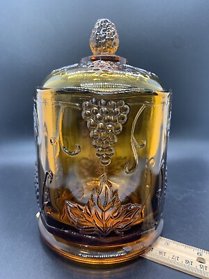 A￼mber ￼Jar lid Apothecary Container￼ With acorn Topper On Lid Leaf grape Decor $29.99