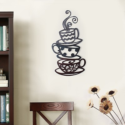 #ad Steaming Coffee Tea Cups Tall Vertical Wall Art Sculpture Decor Kitchen Accent $42.60