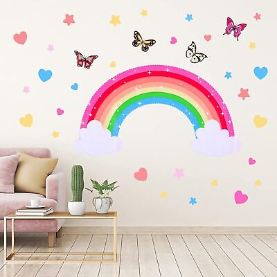 #ad Rainbow Wall Decals Removable Star Butterfly Heart Wall Sticker Watercolor St... $18.97