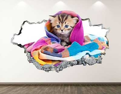#ad Small Cat Wall Decal Art Decor 3D Smashed Animal Mural Kids Room Sticker BL65 $29.95