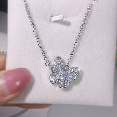 Butterfly Shape Women Necklace Pendant Cute 925 Silver Cubic Zircon Jewelry C $2.96