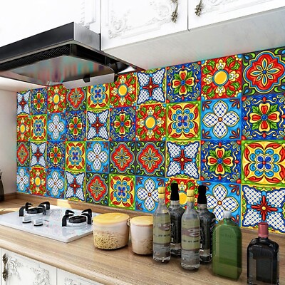 #ad #ad 24 Pc Moroccan Style Tile Wall Stickers Kitchen Bathroom Self Adhesive Mosaic $11.29