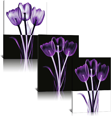#ad Purple Flower Canvas Wall Art Elegant Transparent Flowers Canvas Print Wall Art $50.99