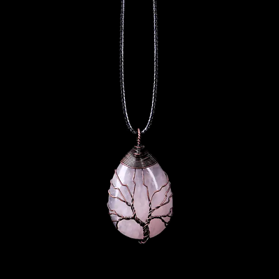 #ad Vintage Tree of Life Pink Natural Crystal Gemstone Pendant Necklace Men Women $16.98