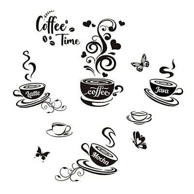 #ad 10PCS Coffee Time Decals Wall Stickers Decor Vinyl Wall Decor Coffee Theme $15.98