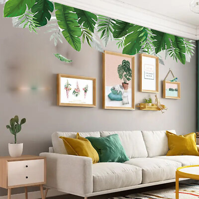 Tropical Leaves Wall Decals Removable Jungle Green Palms Tree Plant Wall Sticker $8.84