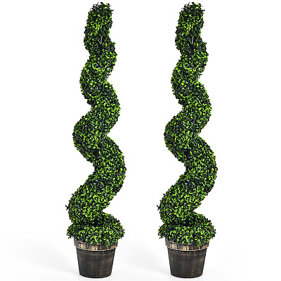 #ad Costway 2 Pack 4FT Artificial Spiral Boxwood Topiary Tree Indoor Outdoor Decor $125.99
