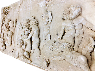 #ad Vintage 3D Heavenly Cherub Angels Drinking Wine Cast Stone Plaster Plaque $617.50