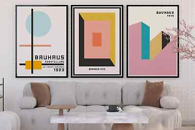 #ad Bauhaus Set of 3 Prints Gallery Wall Set Poster Pink Digital Files for Print $7.00