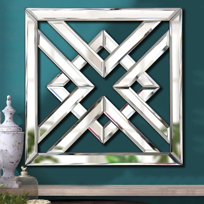 #ad Silver Mirrored Wall Decor 16X16” Decorative Mirror Modern Fashion DIY Wall Moun $78.28