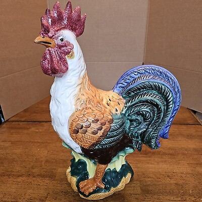 #ad Vintage 21quot; Tall Large Rooster Hand Painted Ceramic French Country Kitchen Decor $179.95