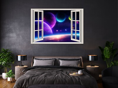 #ad 3D Window Space Planets Home Vinyl Wall Decal Bedroom Graphics Sticker Decor $36.00