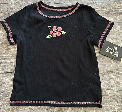 #ad Target Art Class Beautiful Black Hibiscus Flower Tee Shirt Size Small S 6 7 New $8.95