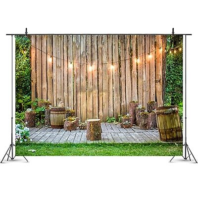 #ad #ad 7x5ft Wooden Plank Lights Rustic Park Backdrop Green Plants Garden Picnic Lei... $24.38