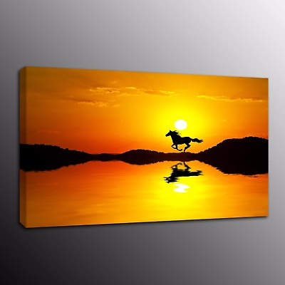#ad HD Canvas Prints Painting Picture Running horses under the setting sun Wall Art $45.80