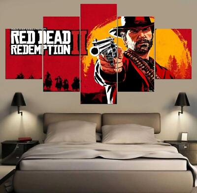 #ad Red Redemption Western Video Game 5 Piece Canvas Wall Art $189.00