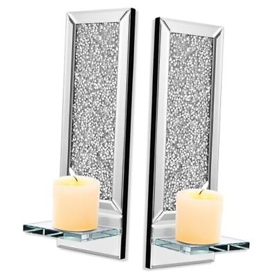 #ad Sconces Wall Decor Set of 2 Wall Decor Living Room Crystal Candle Silver 3 $44.78