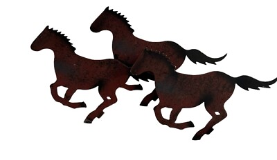 #ad #ad Western Metal Running Galloping Three Brown Horses Sculpture Wall Art 16” Long $17.99