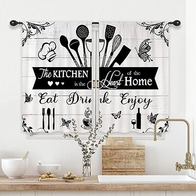 #ad Rustic Kitchen Curtains Quotes Wooden Plank Farmhouse Country Butterfly Leave... $27.54