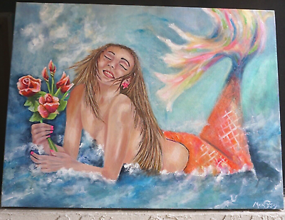 #ad original mermaid painting. Oil Painting 24x18”. Beach Decor. Coastal Decor. $575.00